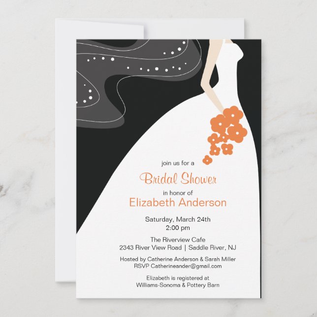Graceful Bride Bridal Shower Invitation Coral (Front)