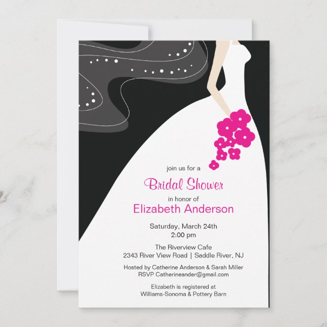 Graceful Bride Bridal Shower Invitation Hot Pink (Front)