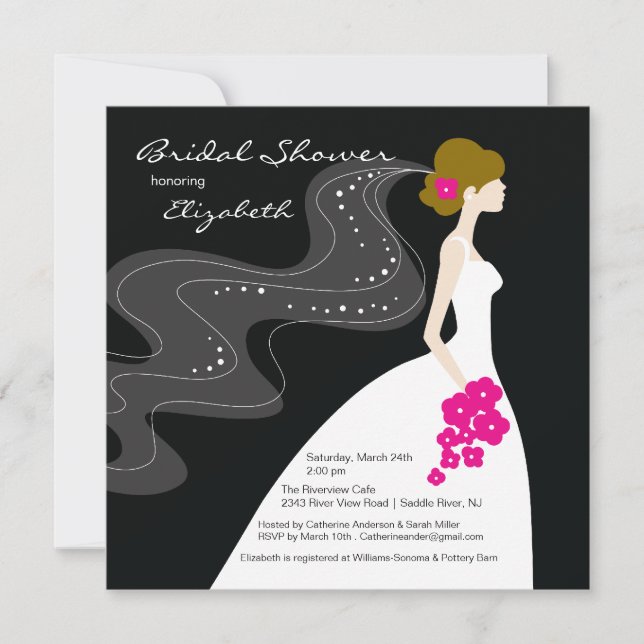 Graceful Bride Bridal Shower Invitation Hot Pink (Front)