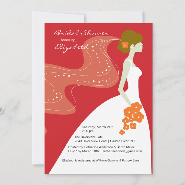 Graceful Bride Bridal Shower Invitation RED (Front)