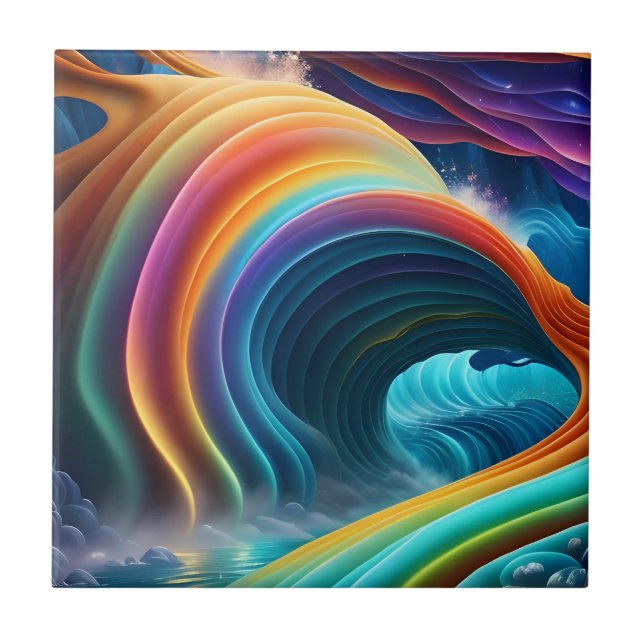 Graceful Bright Rainbow Waterfall Ceramic Tile (Front)