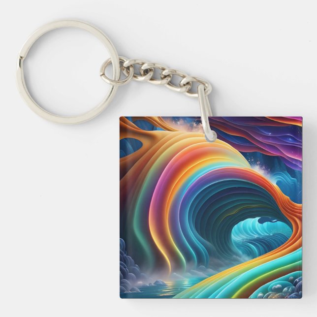 Graceful Bright Rainbow Waterfall Key Ring (Front)