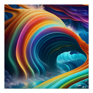Graceful Bright Rainbow Waterfall Poster
