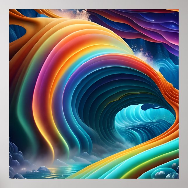 Graceful Bright Rainbow Waterfall Poster (Front)