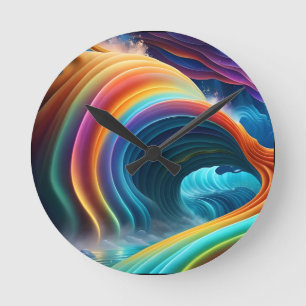 Graceful Bright Rainbow Waterfall Round Clock