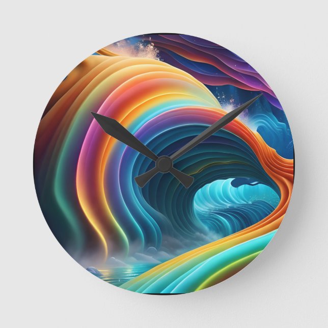 Graceful Bright Rainbow Waterfall Round Clock (Front)