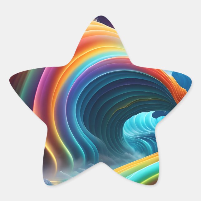 Graceful Bright Rainbow Waterfall Star Sticker (Front)