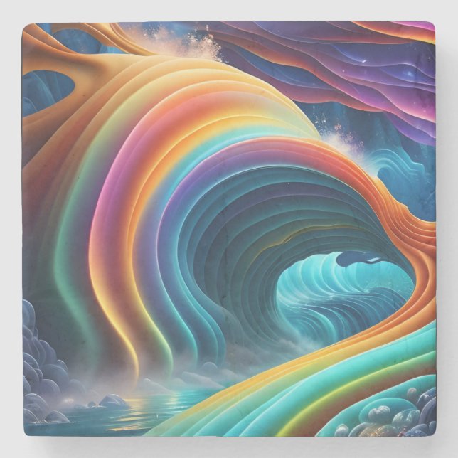 Graceful Bright Rainbow Waterfall Stone Coaster (Front)