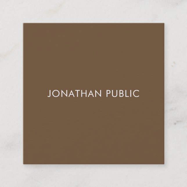 Graceful Brown Aesthetic Minimalist Trendy Plain Square Business Card (Front)