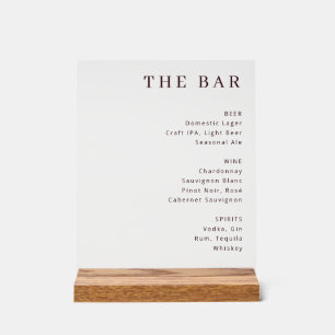 Graceful Brown Text Bar Menu Acrylic Sign