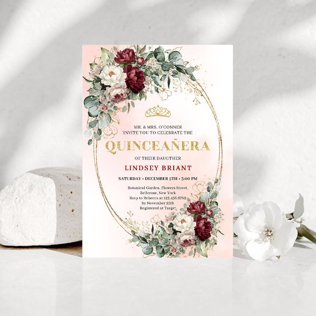 Graceful Burgundy Peonies Eucalyptus Quince Invite (Graceful Burgundy Peonies Eucalyptus Quince Invite)