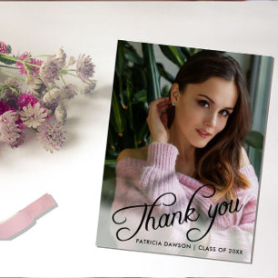 Graceful Calligraphic Photo Graduation Thank You Postcard