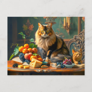 Graceful Cat in Fruit Still Life Art Postcard