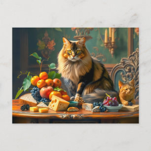 Graceful Cat in Fruit Still Life Art Postcard