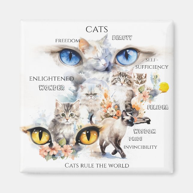 Graceful Cats Watercolor Art Typography Magnet (Front)