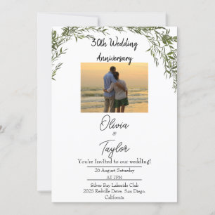 Graceful Classic Greenery Wedding Anniversary Invitation
