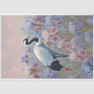 Graceful Crane Field of Blooming Irises Decoupage Tissue Paper