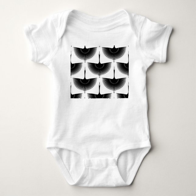 Graceful Crane: Oriental Bird Pattern Baby Bodysuit (Front)