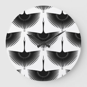 Graceful Crane: Oriental Bird Pattern Large Clock