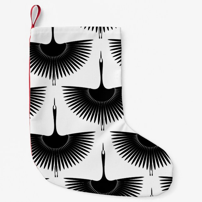 Graceful Crane: Oriental Bird Pattern Small Christmas Stocking (Front)