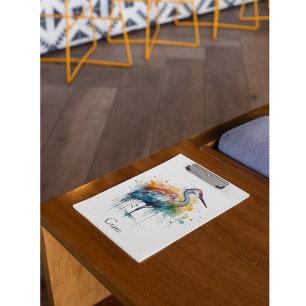 Graceful Crane: Watercolor Art, cusom Clipboard