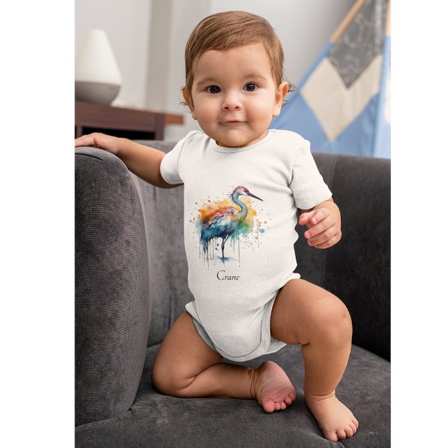 Graceful Crane: Watercolor Art, custom Baby Bodysuit (Creator Uploaded)