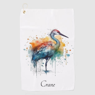 Graceful Crane: Watercolor Art, custom Golf Towel