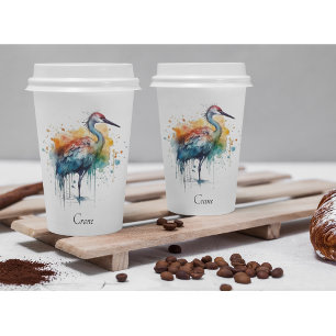 Graceful Crane: Watercolor Art, custom Paper Cups