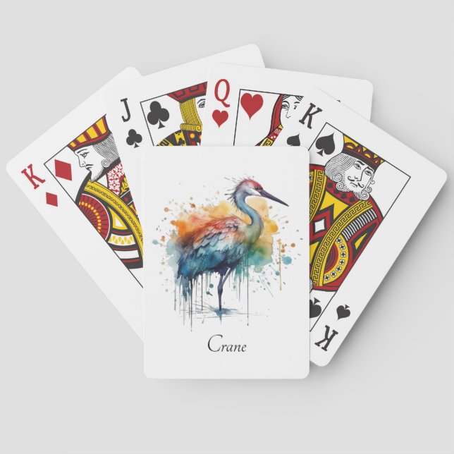 Graceful Crane: Watercolor Art, custom Playing Cards (Back)