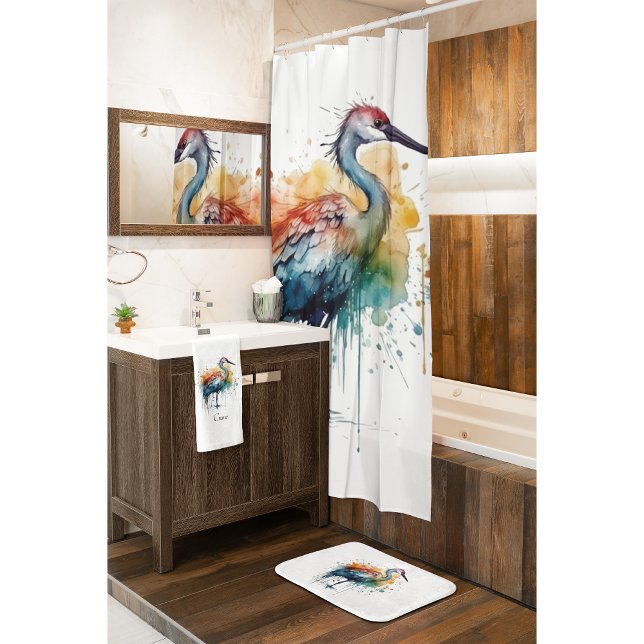 Graceful Crane: Watercolor Art, custom Shower Curtain (Creator Uploaded)