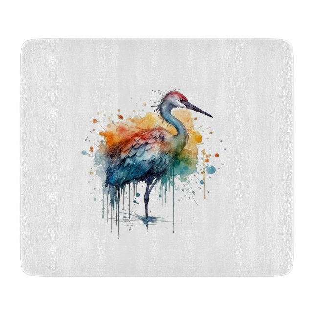 Graceful Crane: Watercolor Art Cutting Board (Front)