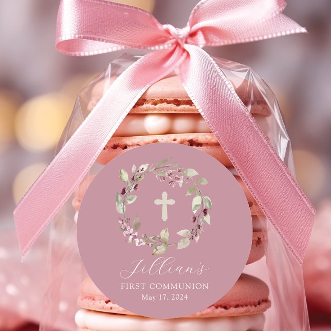 Graceful Cross First Communion Classic Round Sticker (Creator Uploaded)