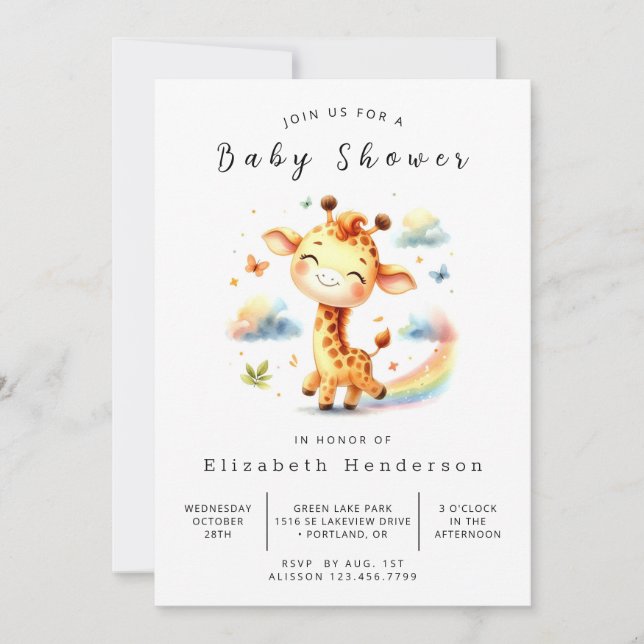 Graceful Custom Giraffe Baby Shower Invitation (Front)