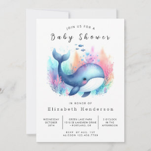 Graceful Custom Whale Baby Shower Invitation