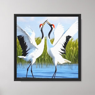 Graceful Dance of Red-Crowned Cranes Canvas Print