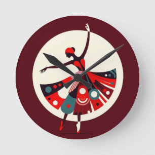 Graceful Dancer in Geometric Motion Round Clock