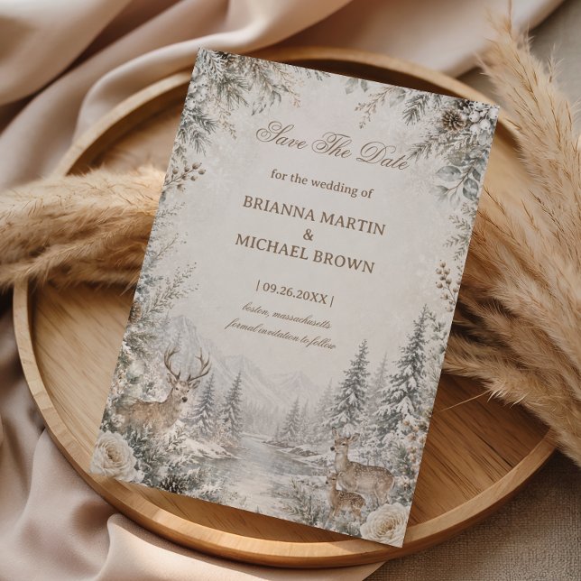 Graceful Deer Beside Winter River Save The Date (Creator Uploaded)