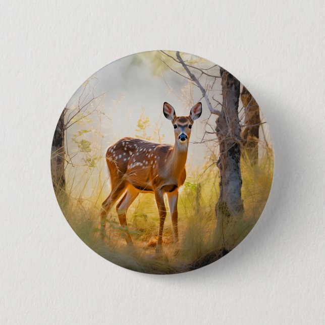 Graceful Deer in the Forest Nature Design 6 Cm Round Badge (Front)