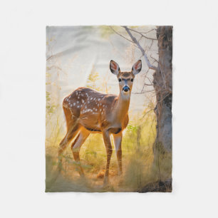 Graceful Deer in the Forest Nature Design Fleece Blanket