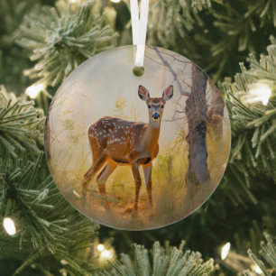 Graceful Deer in the Forest Nature Design Glass Tree Decoration
