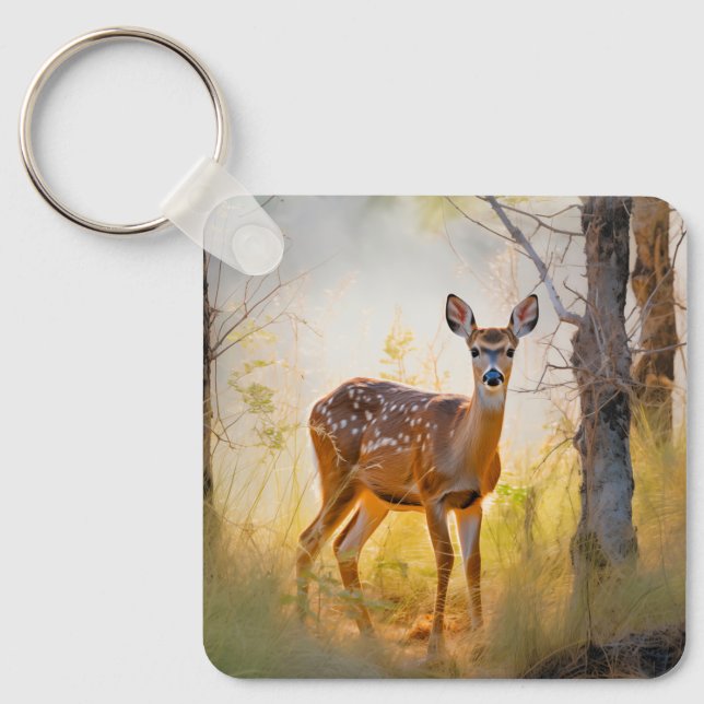 Graceful Deer in the Forest Nature Design Key Ring (Front)
