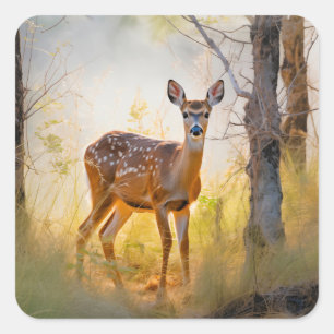 Graceful Deer in the Forest Nature Design Square Sticker