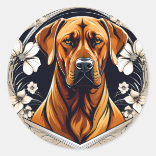 Graceful Dog Rhodesian Ridgeback with Floral Classic Round Sticker