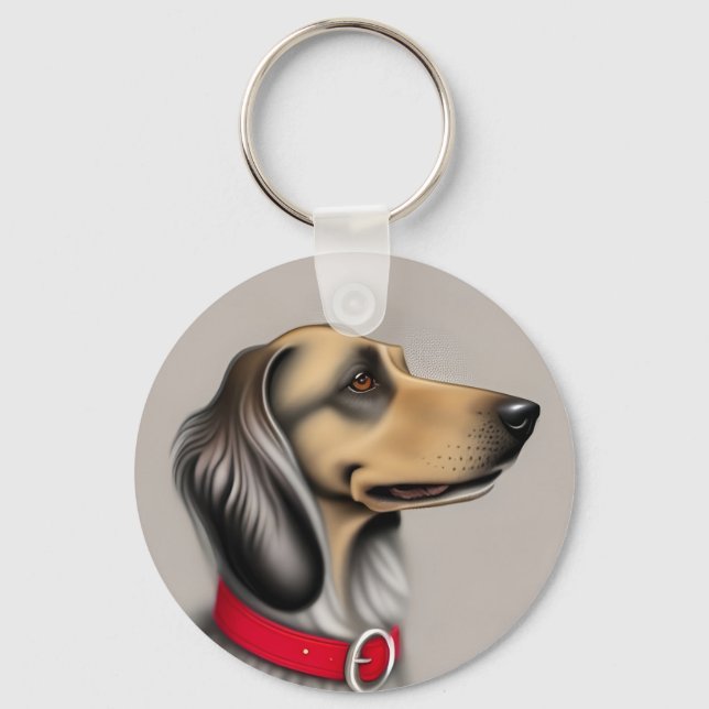 Graceful Dog With Red Collar Posed Sideways Key Ring (Front)