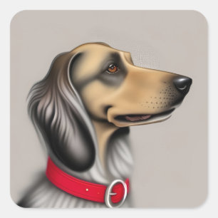 Graceful Dog With Red Collar Posed Sideways Square Sticker