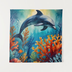 Graceful Dolphin in Coral Paradise Tapestry