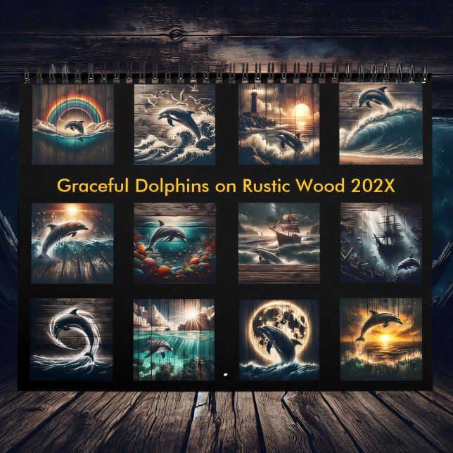 Graceful Dolphins on Rustic Wood 2025  Calendar (Creator Uploaded)