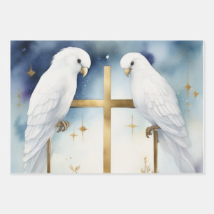Graceful Dove & Cross Pattern Wrapping Paper Sheet