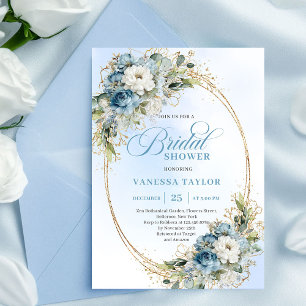 Graceful Dusty Blue Floral Eucalyptus Bridal Showe Invitation