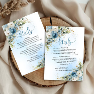 Graceful Dusty Blue Gold Wedding details card